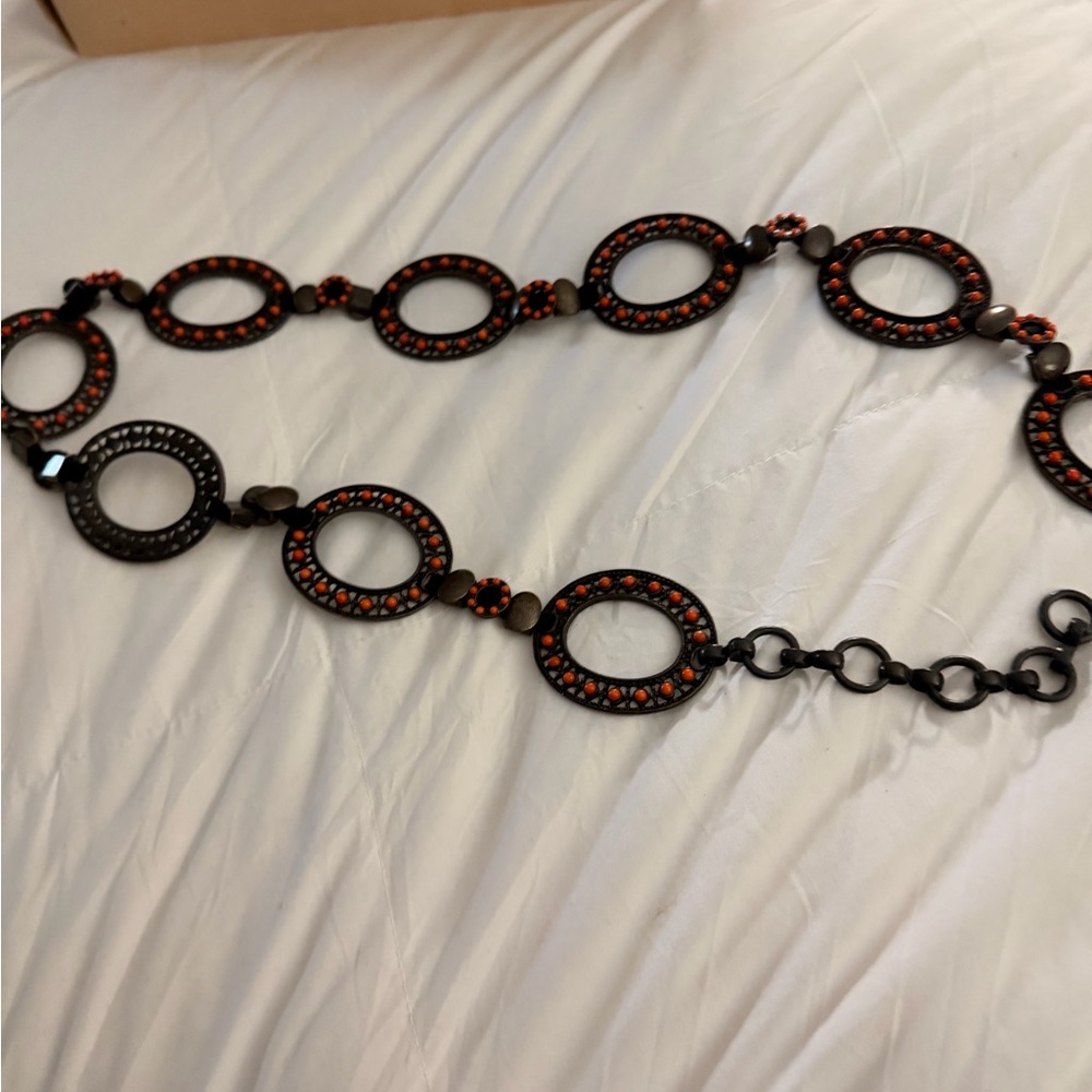 Chico's Black and Orange Oval Link Necklace